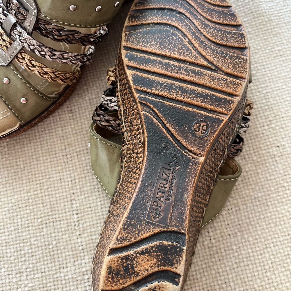 Patrizia Pitaya Olive Green Wedge Slip On Sandals Size 39 - Picture 8 of 9